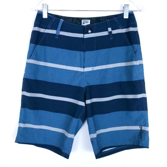 Oakley Men Boardshort Zip Button Pockets Swim Striped Blue Size 28x9 - Picture 1 of 4